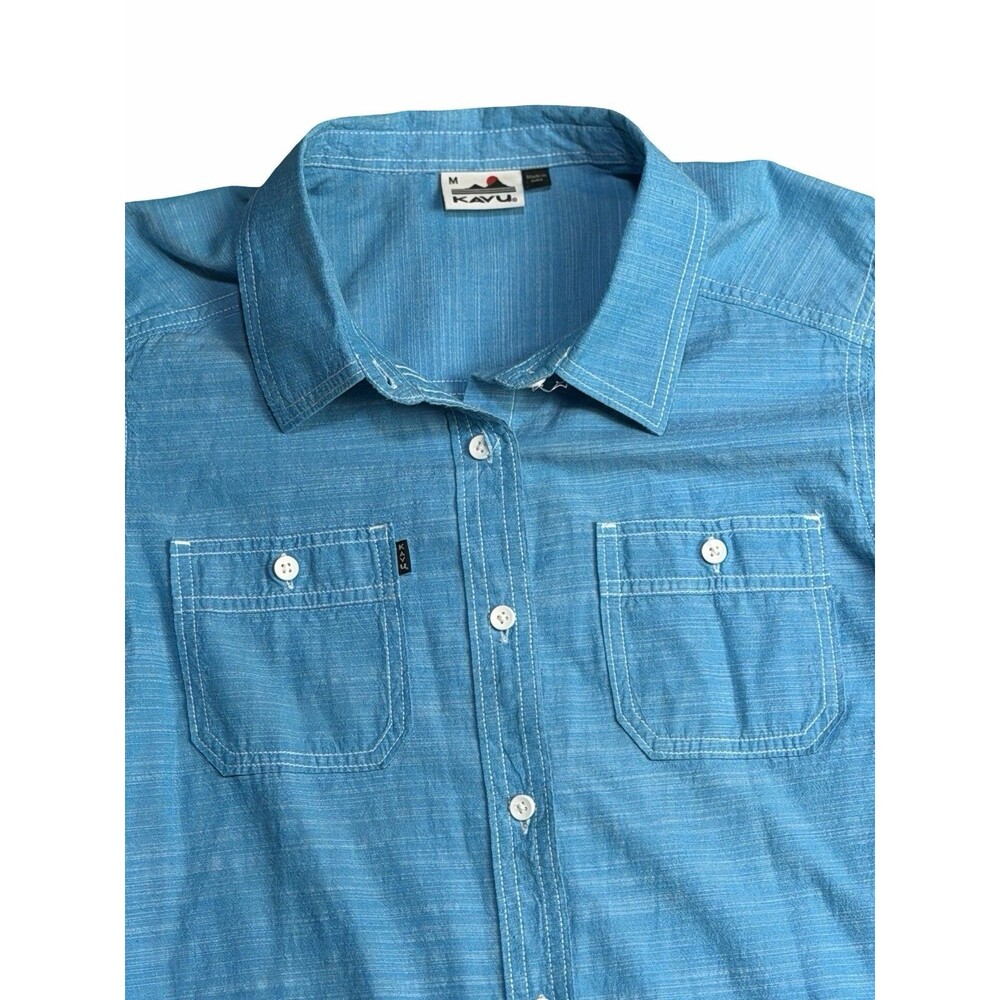 KAVU Men's Medium Blue Chambray Long Sleeve Button Up Shirt Outdoor Casual M
